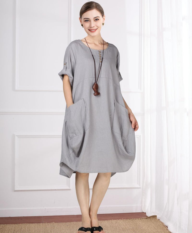 Minibee Women's Ruffle Oversize Casual Midi Dresses with Pockets (XL, Gray) - Image 1